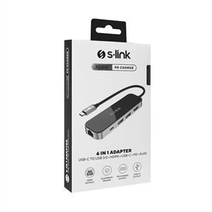 S-link SWV-USBC031 HDMI 4K Metal Type-C to 3*USB3.0 6 in 1, 1xPD Şarj, 1xUSB-C Adaptör