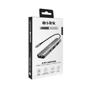 S-link SWV-USBC032 Metal Type-C to 2*USB3.0 + 1*USB-C 10/100/1000Mbps Gigabit RJ45 Adatör
