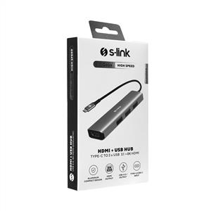 S-link SWV-USBC033 Gri Metal Type-C to 3*USB 3.0 HDMI 8K Adaptör