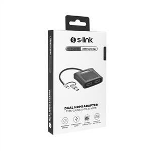 S-link SWV-USBC034 Gri Metal Type-C to 2*HDMI 4K 60Hz macOS, Windows, ChromeOS Adaptör