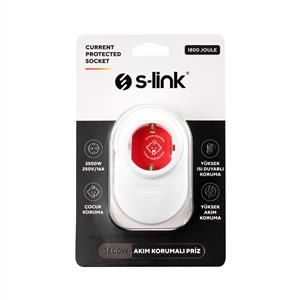 S-link SL-08 16A 3500W 1800 Joule Isıya Duyarlı Devre ve Akım Korumalı Tekli Priz