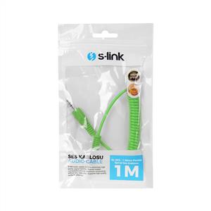 S-link SL-SP4 1m Stereo M/M Yeşil Spiral Ses Kablosu