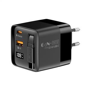 S-link SL-EC650 Dahili Makaralı TypeC Kablolu GAN PD 65W / QC 18W Usb C /Usb-A Hızlı Şarj