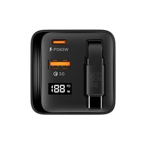 S-link SL-EC650 Dahili Makaralı TypeC Kablolu GAN PD 65W / QC 18W Usb C /Usb-A Hızlı Şarj