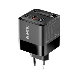 S-link SL-EC650 Dahili Makaralı TypeC Kablolu GAN PD 65W / QC 18W Usb C /Usb-A Hızlı Şarj