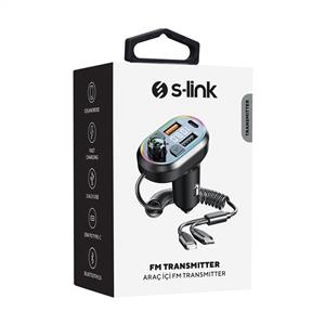 S-link SL-BT307 Çift USB 5V 3.1A/1A iPhone BT FM Transmitter - Siyah