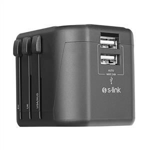 S-link SW-KC028 2*USB 2.4A Yedek Akım Sigortalı 100-240V Universal Çevirici Priz Adaptör