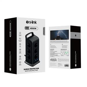 S-link PRZ02 VoltBar 12 Soketli 2*USB+TYPE-C PD Hızlı Şarjlı 2M 1050 Joule Bakır Kablo
