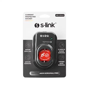S-LİNK SL-06 16A 3500W 450 JOULE AKIM KORUMALI TEKLİ PRİZ