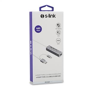 S-LİNK SW-U220 4 PORT TYPE-C & USB2.0 HUB-GRİ Çoğaltıcı