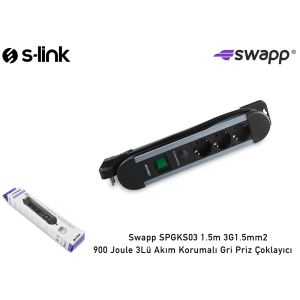 S-LINK SWAPP SPGKS03 3 LÜ AKIM KORUMALI PRİZ ÇOKLAYICI 900JOULE 1.5M- (GRİ)