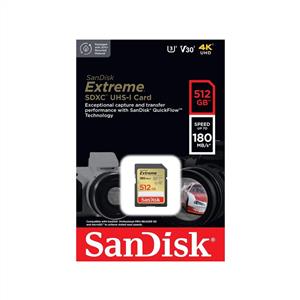 Sandisk Extreme 512 GB SDHC Hafıza Kartı (180MB/S)