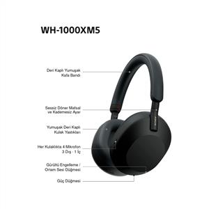 Sony WH-1000XM5 Gürültü Engelleme Özellikli Kablosuz Kulak Üstü Kulaklık - Siyah