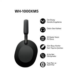 Sony WH-1000XM5 Gürültü Engelleme Özellikli Kablosuz Kulak Üstü Kulaklık - Siyah