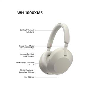Sony WH-1000XM5 Gürültü Engelleme Özellikli Kablosuz Kulak Üstü Kulaklık - Gümüş