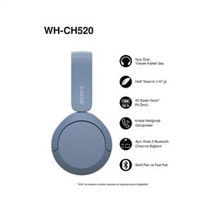 Sony WH-CH520 Kablosuz Bluetooth Kulak Üstü Kulaklık - Mavi