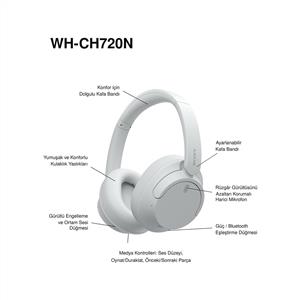 SONY WH-CH720NW Kablosuz Gürültü Engelleme Özellikli Kulak Üstü Kulaklık - Beyaz
