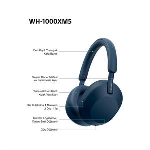 Sony WH-1000XM5 Gürültü Engelleme Özellikli Kablosuz Kulak Üstü Kulaklık - Mavi