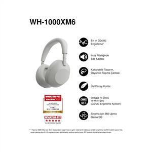 Sony WH-1000XM6 Bluetooth Kablosuz Gürültü Engelleme Özellikli Kulaklık - Platin Gümüş