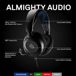 SteelSeries Arctis Nova 1P Kablolu Mikrofonlu Oyuncu Kulaklığı - Siyah