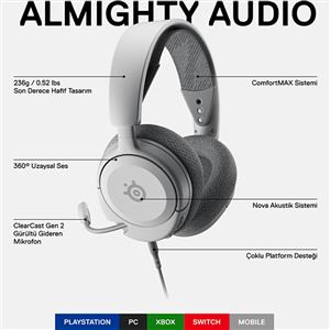 SteelSeries Arctis Nova 1P Kablolu Mikrofonlu Oyuncu Kulaklığı - Beyaz