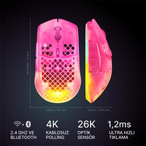 STEELSERIES AEROX 3 MAGENTA HAZE GEN 2 KABLOSUZ GAMING MOUSE