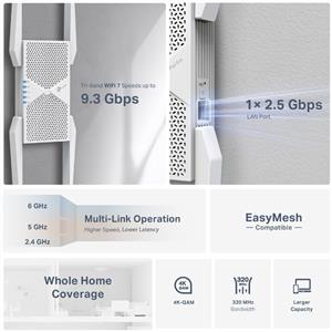 TP-LINK RE655BE 688MBPS-2882MBPS-5764MBPS TRI-BANT Wi-Fi 7 MENZİL GENİŞLETİCİ