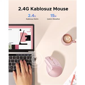 UGREEN 55917 4000 DPI DİKEY ERGONOMIK KABLOSUZ MOUSE-PEMBE