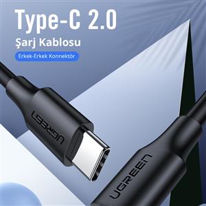 UGREEN USB-C 60W 3A QC PD Hızlı Şarj Kablosu, 2 Metre - Siyah