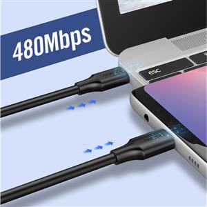 UGREEN USB-C 60W 3A QC PD Hızlı Şarj Kablosu, 2 Metre - Siyah