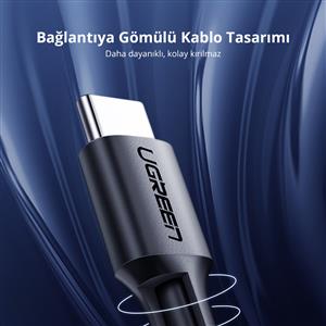 UGREEN USB-C 60W 3A QC PD Hızlı Şarj Kablosu, 2 Metre - Siyah