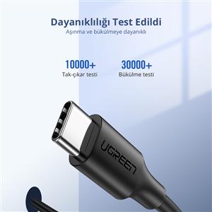 UGREEN USB-C 60W 3A QC PD Hızlı Şarj Kablosu, 2 Metre - Siyah