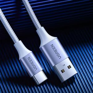 UGREEN USB-C to USB-A 3A QC Örgülü Hızlı Şarj Kablosu, 3 Metre - Gümüş Beyazı