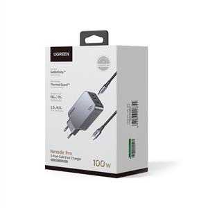 UGREEN Nexode Pro 100W GaN Hızlı Şarj Cihazı Type-C QC PD 2xUSB-C, 1xUSB-A - Uzay Grisi