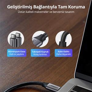 UGREEN USB-C 60W Thunderbolt USB3.1 GEN1 3A QC PD Hızlı Şarj Kablosu, 1.5m - Siyah