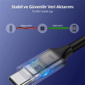 UGREEN USB-C 60W Thunderbolt USB3.1 GEN1 3A QC PD Hızlı Şarj Kablosu, 1.5m - Siyah