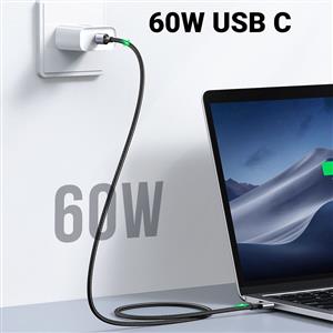 UGREEN USB-C 60W 3A QC PD Örgülü Hızlı Şarj Kablosu, 1 Metre - Siyah