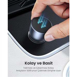 UGREEN 50W PD Hızlı Araç İçi Şarj Cihazı Çakmaklık Adaptörü 2xUSB-C - Uzay Grisi