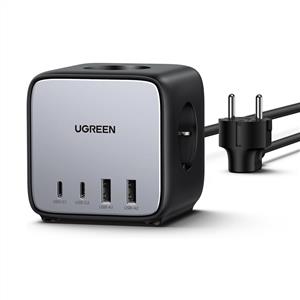 UGREEN DigiNest Cube 65W GaN 2 Hızlı Şarj Cihazı Ve 3 lü Akım Korumalı Priz - Siyah