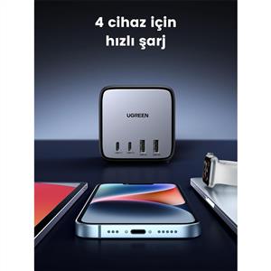 UGREEN DigiNest Cube 65W GaN 2 Hızlı Şarj Cihazı Ve 3 lü Akım Korumalı Priz - Siyah