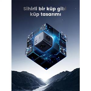 UGREEN DigiNest Cube 65W GaN 2 Hızlı Şarj Cihazı Ve 3 lü Akım Korumalı Priz - Siyah