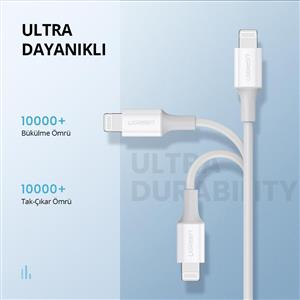 UGREEN Type-C to Lightning 3A PD MFi Sertifikalı Hızlı Şarj Kablosu, 2m - Beyaz