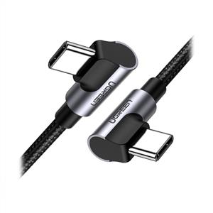 UGREEN USB-C 60W 3A QC PD Çift Tarafı 90 Derece Örgülü Hızlı Şarj Kalosu, 2m - Siyah