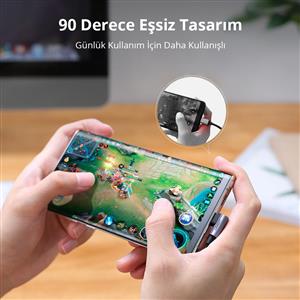 UGREEN USB-C 60W 3A QC PD Çift Tarafı 90 Derece Örgülü Hızlı Şarj Kalosu, 2m - Siyah