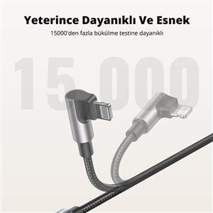 UGREEN USB-C to Lightning 3A QC PD 90 Derece Örgülü Hızlı Şarj Kablosu, 2m - Siyah