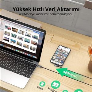 UGREEN USB-C to Lightning 3A QC PD 90 Derece Örgülü Hızlı Şarj Kablosu, 2m - Siyah