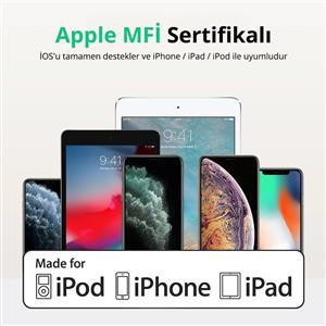 UGREEN USB-C to Lightning 3A QC PD 90 Derece Örgülü Hızlı Şarj Kablosu, 2m - Siyah
