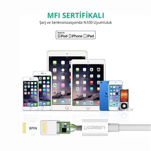 UGREEN Lightning to USB-A MFi Sertifikalı İphone Hızlı Şarj Kablosu, 2m - Beyaz