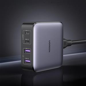 UGREEN Nexode 65W GaN 2 Masaüstü Hızlı Şarj Cihazı İstasyonu 2xUSB-A, 2xUSB-C  - Gri