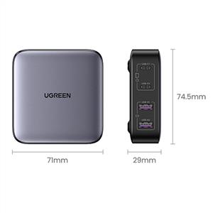 UGREEN Nexode 65W GaN 2 Masaüstü Hızlı Şarj Cihazı İstasyonu 2xUSB-A, 2xUSB-C  - Gri